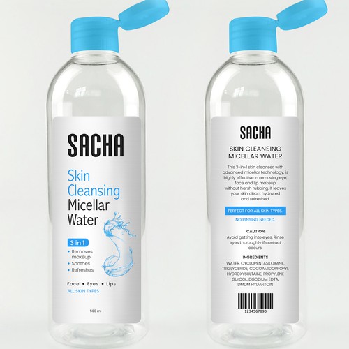 Sacha Micellar Water bottle 500ml Design by Artist@Joy