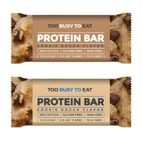 Design a unique protein bar wrapper for Too Busy To Eat Design réalisé par ve_sta