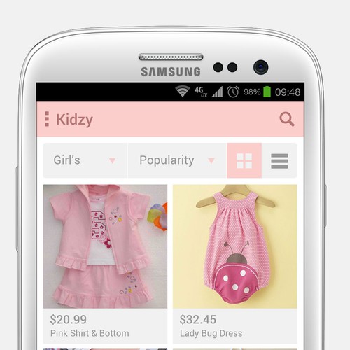 Mobile App Kidzy 2 simple screens + Logo. Design by Kei & Lou