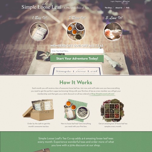 Landing Page/Subscription Signup Page for a Tea of the Month Subscription Box Design by Hristina.