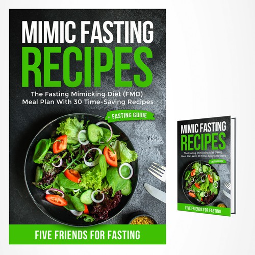 Design a fancy cover+basic layout for an e-book-based recipe book for the new fasting technique FMD Ontwerp door iDea Signs