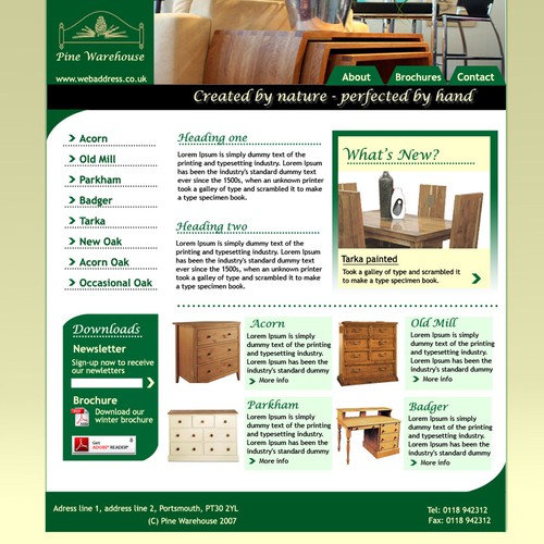 Design of website front page for a furniture website. Diseño de finbarm