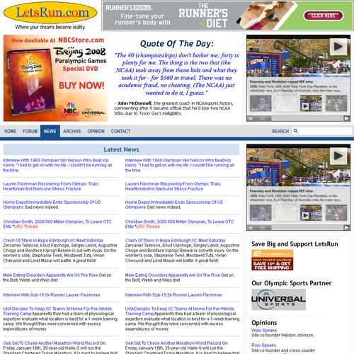 LetsRun.com Homepage Re-Design/Cleanup Diseño de Freak Designs