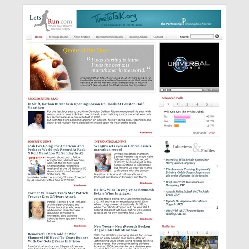 LetsRun.com Homepage Re-Design/Cleanup Diseño de DigitalMoon
