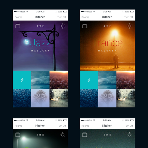 Create an cool, fluid, engaging lighting control app for OnSwitch Lighting Experiences. Design by lieto