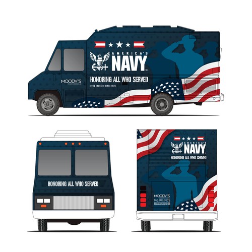 Navy Themed Food Truck Wrap Design Design by JavanaGrafix