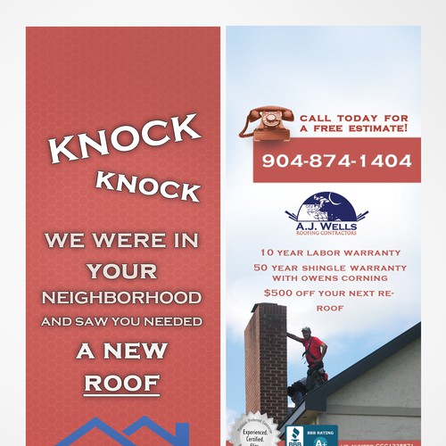 Door Hanger Design for A Roofing Company  Design by adas.patryk