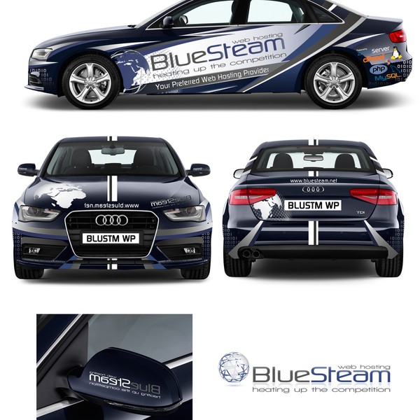 Sporty car wrap for BlueSteam