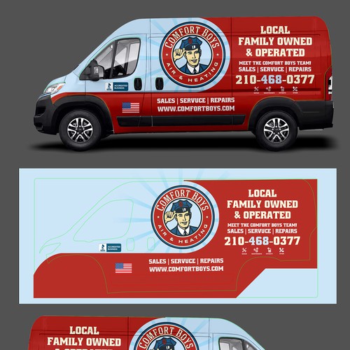 Comfort Boys Service Company New Retro Van Wrap Design Design by Tanny Dew ❤︎
