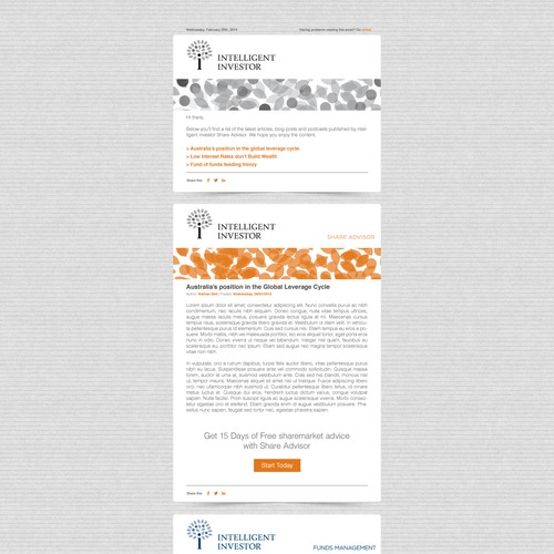 Create a weekly email newsletter template for Intelligent Investor Design by Someguys