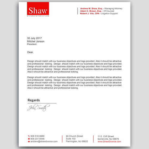 Letterhead for Divorce & Family Law Firm; Modern, Conservative Design Design by PAPRI802030