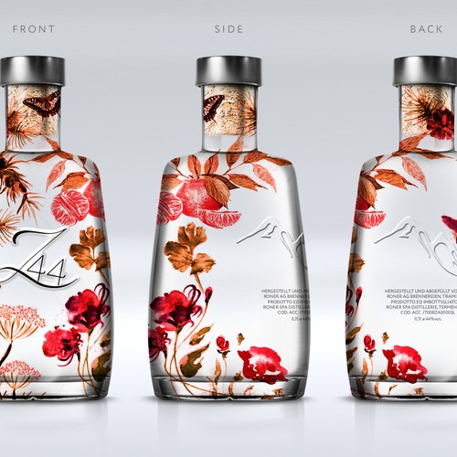 Gin Bottle & packaging design + merchandising Design by bcra