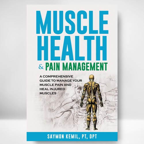 Book cover with a drawing images of the human anatomy combining muscles and bone structure. Design by libzyyy