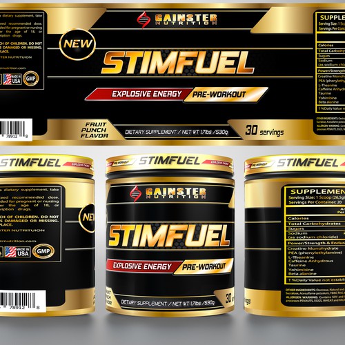 Creating a pre-workout label for a new supplement product called STIMFUEL Design réalisé par lantonx