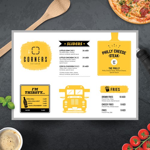 Design the Yellow bus Menu Design by Kiki Aly Studio