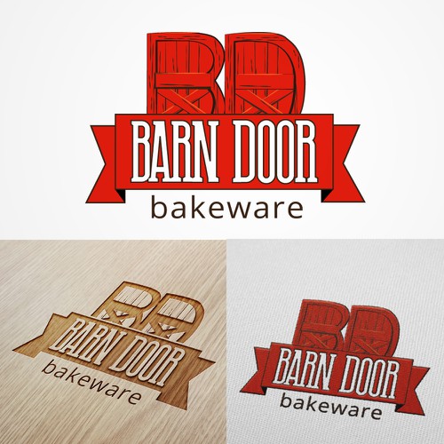 Create a "cool rustic" styled logo of a Barn Door for Barn Door Bakeware Logo Design by krehbielLABS