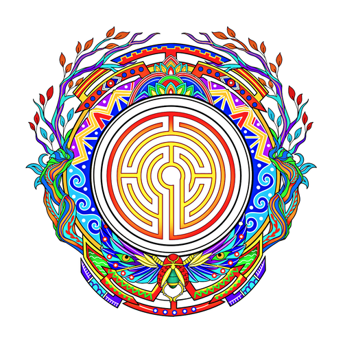 Sacred Labyrinth Psychedelic Tattoo Design by Jezzus