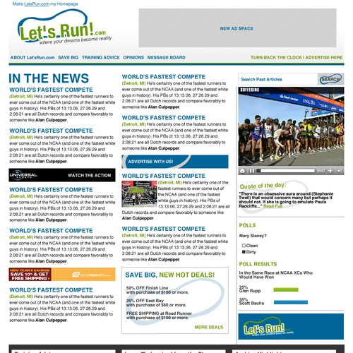 LetsRun.com Homepage Re-Design/Cleanup Diseño de Nick Keebaugh