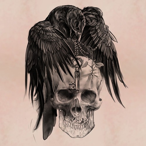 Gothic Raven tattoo Diseño de metatron studio