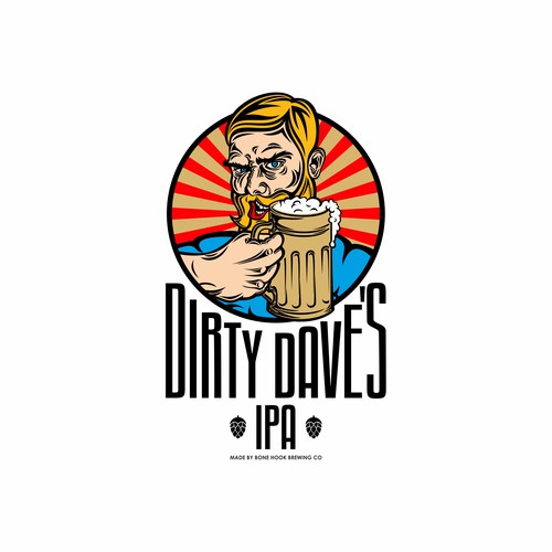 Cool and edgy craft beer logo for Dirty Dave's IPA (made by Bone Hook Brewing Co) デザイン by bottom