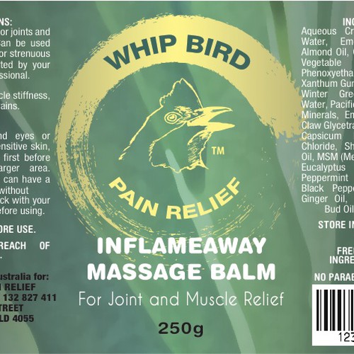 Create the next product label for Whipbird Pain Relief Pty Ltd デザイン by epokope