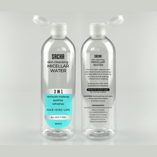 Sacha Micellar Water bottle 500ml Design by Ale!StudioDesign