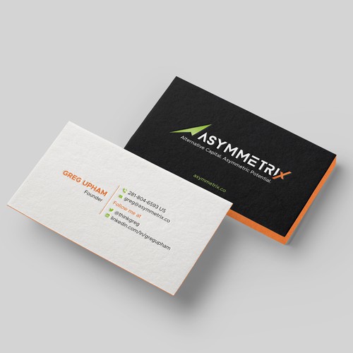 Design a cool, edgey but sophisticated business card for an alternative investment firm. Design von Taaiebah