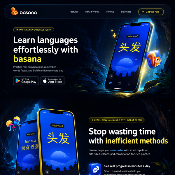 Design by FaTiH™ titled "Basana — Language Learning App Landing Page "