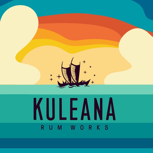 Vector illustration of Hawaiian sunset with clouds in retro style incorporating logo Design by Anastasia1995