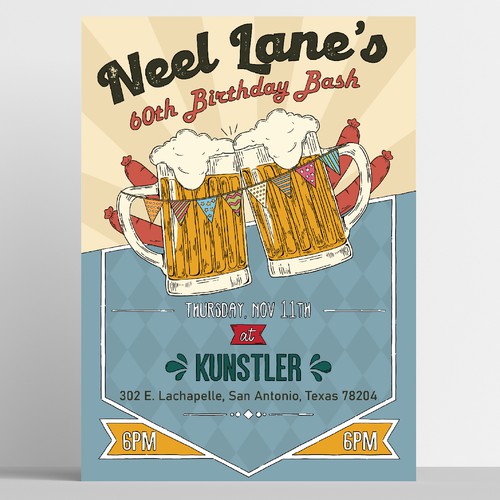 Design retro birthday flier for beer hall bash Design by Tania.S