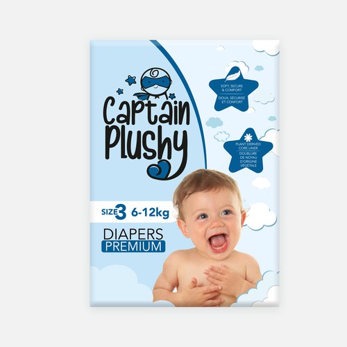 Packaging for playful baby diapers brand Design by Gergana ♥