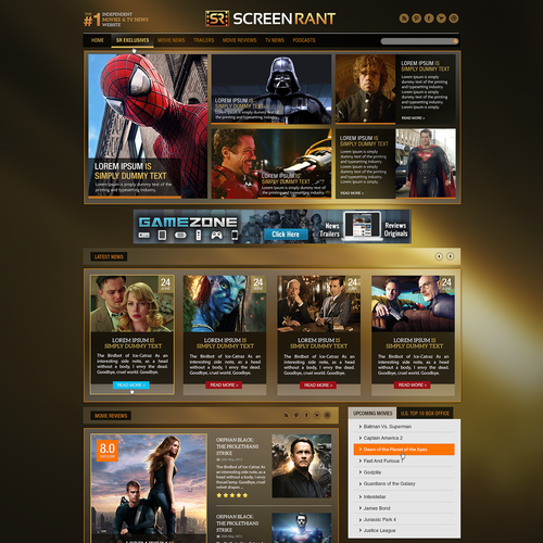 Redesign ScreenRant.com's Home Page. デザイン by micgesc