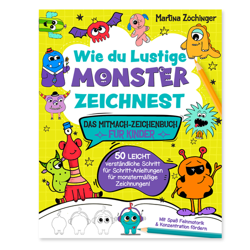Design a cheerful cover for a monster drawing book for children Design by Radmilica