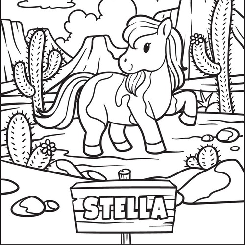 Cute Kids Coloring Book Cartoon Ponies, French Bulldogs, and one Horse Design réalisé par Cassielf