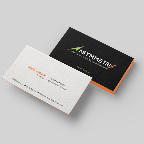 Design a cool, edgey but sophisticated business card for an alternative investment firm. Design von Taaiebah