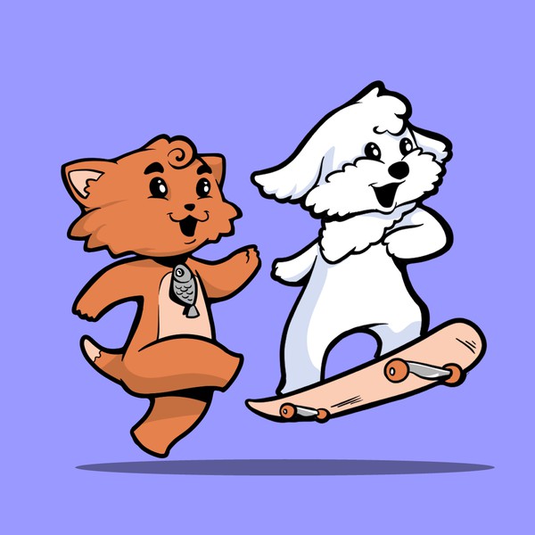 Mascot Character design of two cute dog and cat