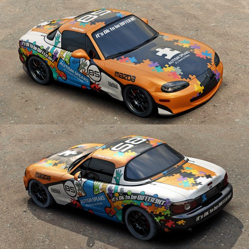 Autism Awareness Spec Miata Race Car Design by adelea