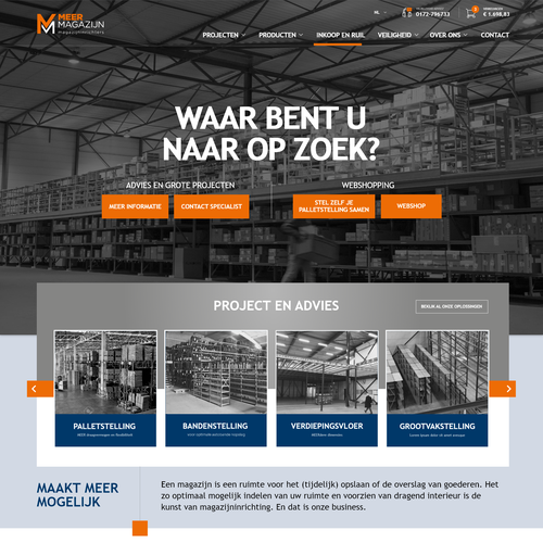 Creative website templates for a leading pallet racks company_ Meermagazijn Design by ChickenDinner