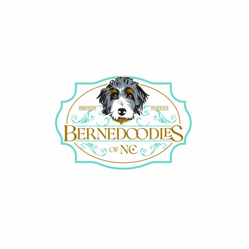 Bernedoodle dog logo capturing beauty & whimsical fun of the breed Design by F.canarin