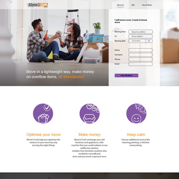 Landing page for a moving company