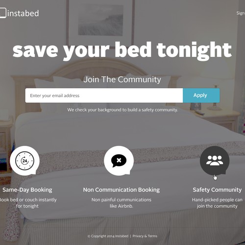Landing page for simple, on-demand bed booking app Design by SpellWebDesign