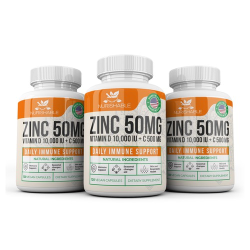 We need a "beautiful bottle label" for Zinc and Vitamin D3 supplement - Redesign Design by Fredrick Balois