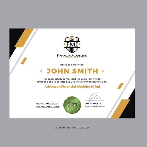 Looking for Custom Professional Certificate Design Design by se7en designs