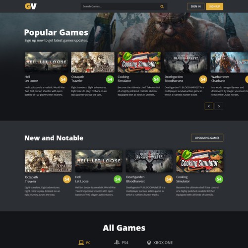 Design the landing page of a video game review website Diseño de Abbram