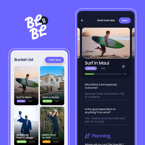 "Modern and appealing bucket list app design" Design by Makak._.Studios
