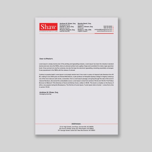 Letterhead for Divorce & Family Law Firm; Modern, Minimalist, Conservative Design Design by a r t  ^ s t a r