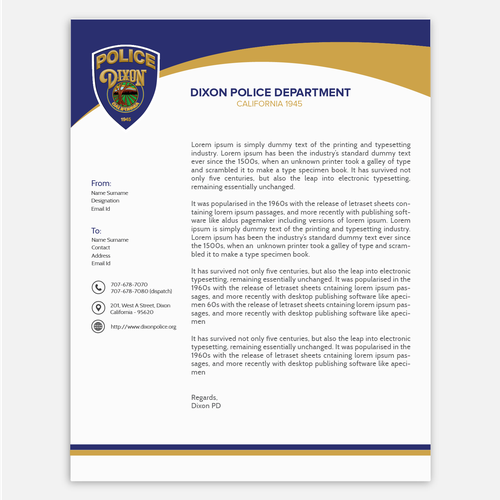 Dixon Police Department letterhead Stationery contest