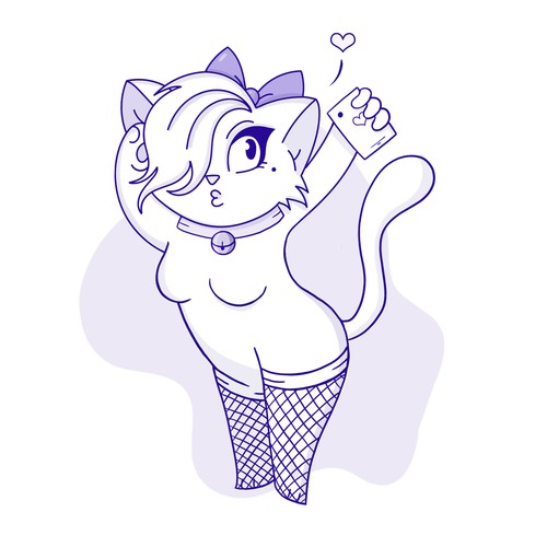 Creative fun kinky cat mascot illustration Design by Cara Mel