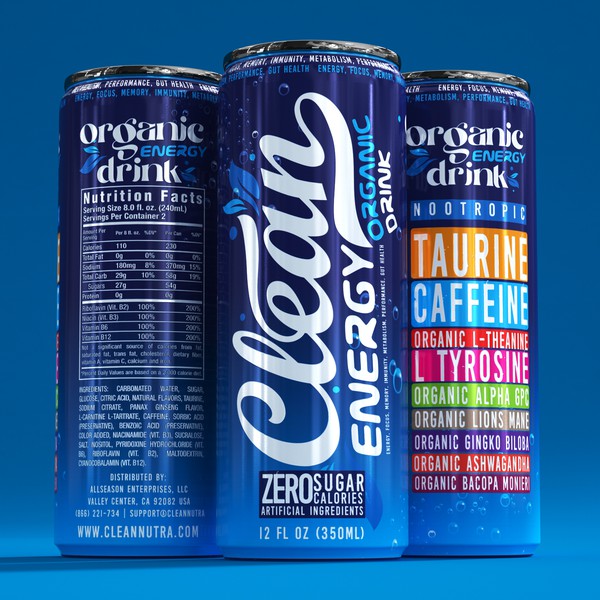 Organic Nootropic Energy Drink Product Label Design