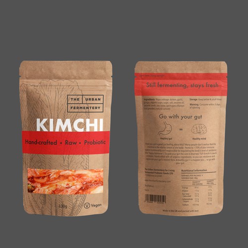Design a Kimchi packaging system for a new Fermented Food brand